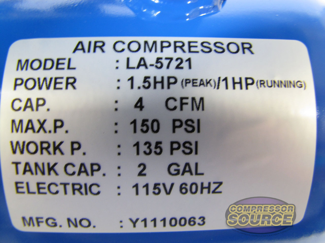 Puma LA-5721 Portable Air Compressor 110V Dual Tank 1.5HP Oil less Direct Drive