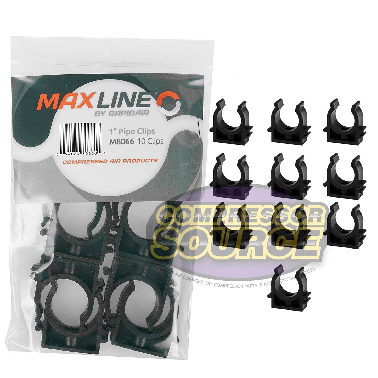 RapidAir Maxline 1" Compressed Air Tubing Wall Mount Clips 10pc. M8066