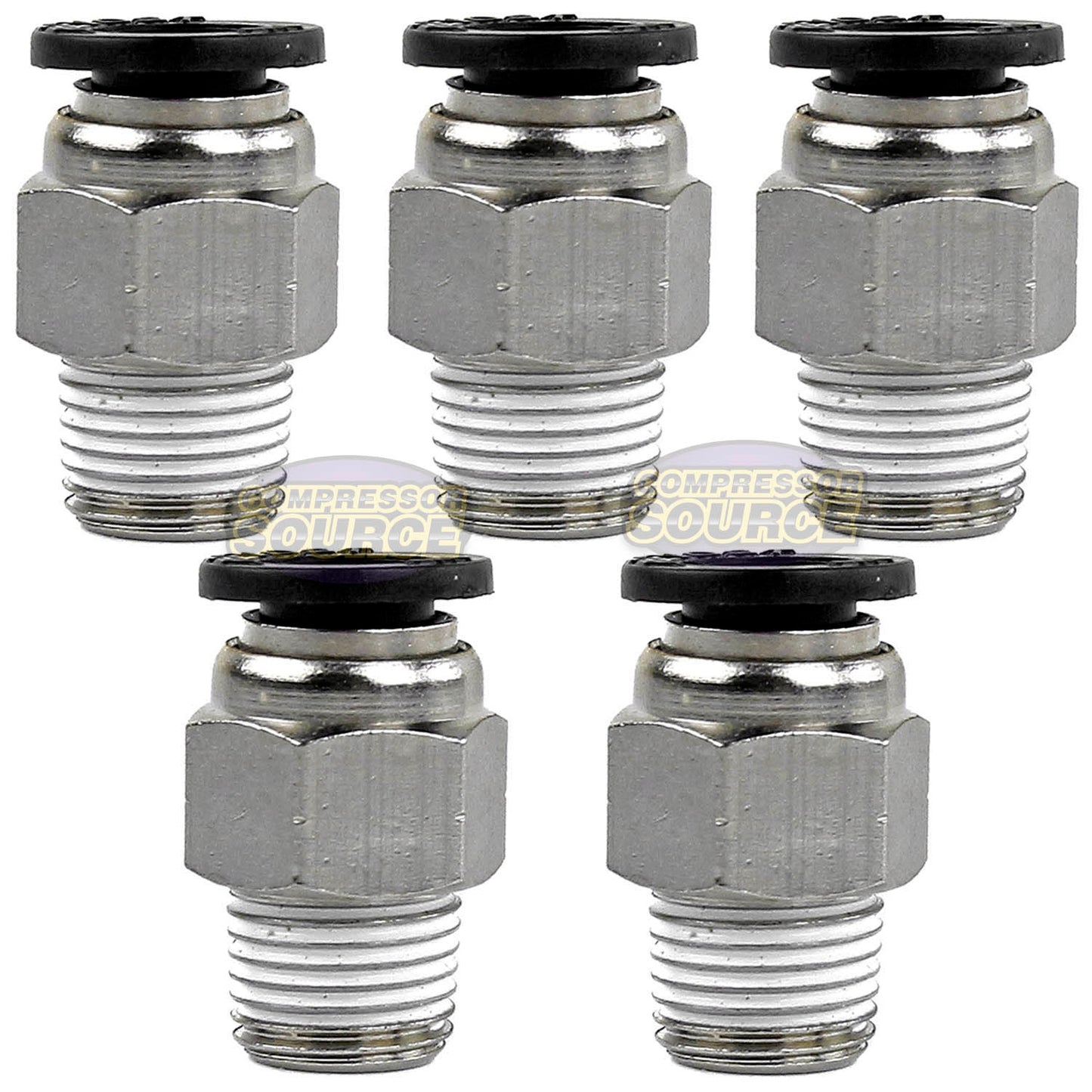 5 Pack 1/8" Male NPT x 1/4 OD Tube Female Push In To Lock Connect Straight Fitting Prevost RPDMR4120