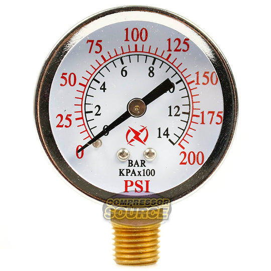 Air Compressor Pressure / Hydraulic Gauge 2" Face Side Mount 1/4" NPT 0-200 PSI