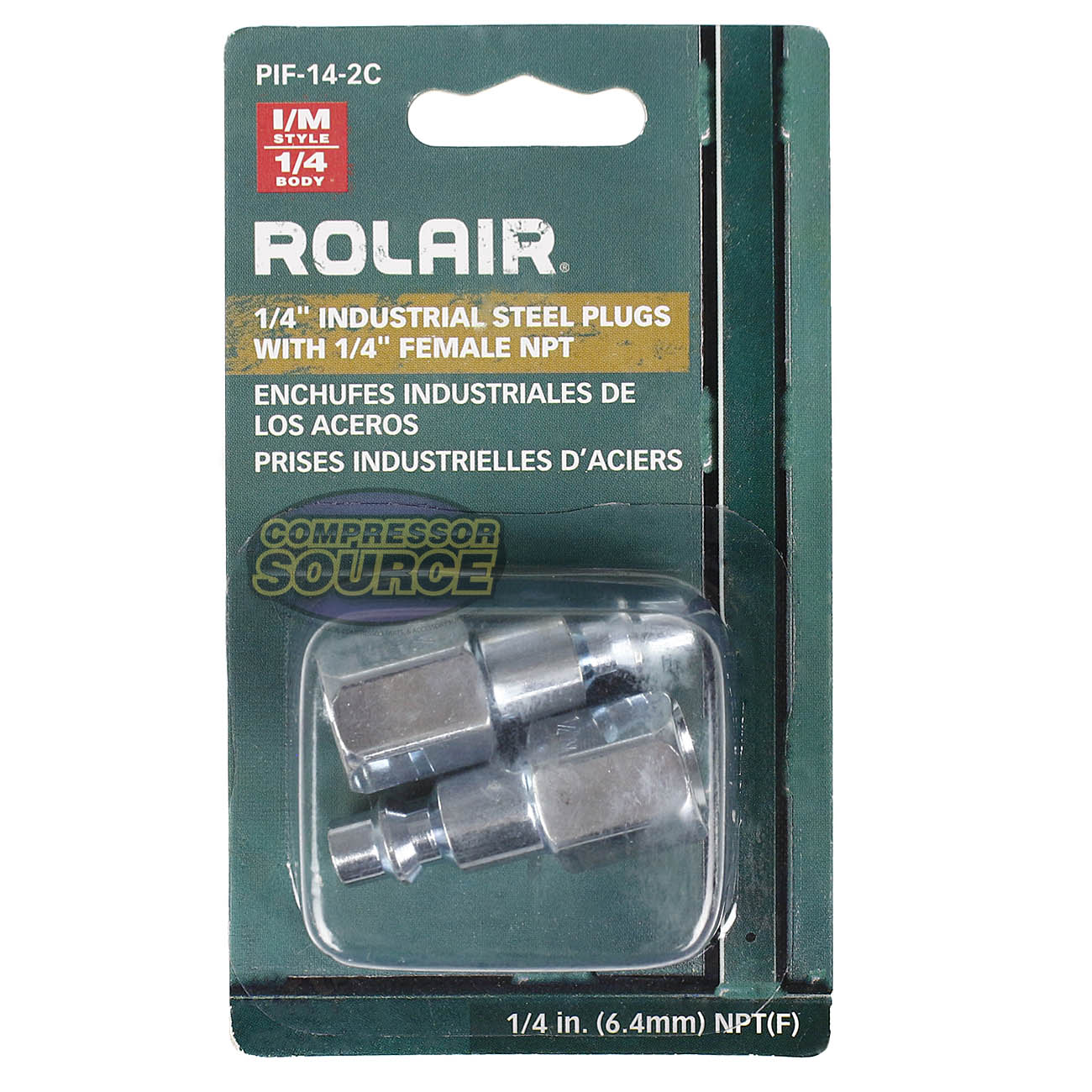 Rolair 1/4" Industrial I/M Steel Plugs with 1/4" Female NPT 2 Pack PIF-14-2C
