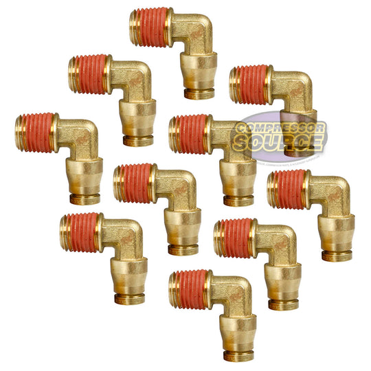 10 Pack 1/4" x 1/4" Push-In x Male NPTF Fixed Elbow Brass Quick Connect Fitting