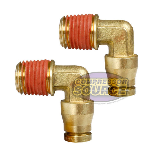 2 Pack 1/4" x 1/4" Push-In x Male NPTF Fixed Elbow Brass Quick Connect Fitting