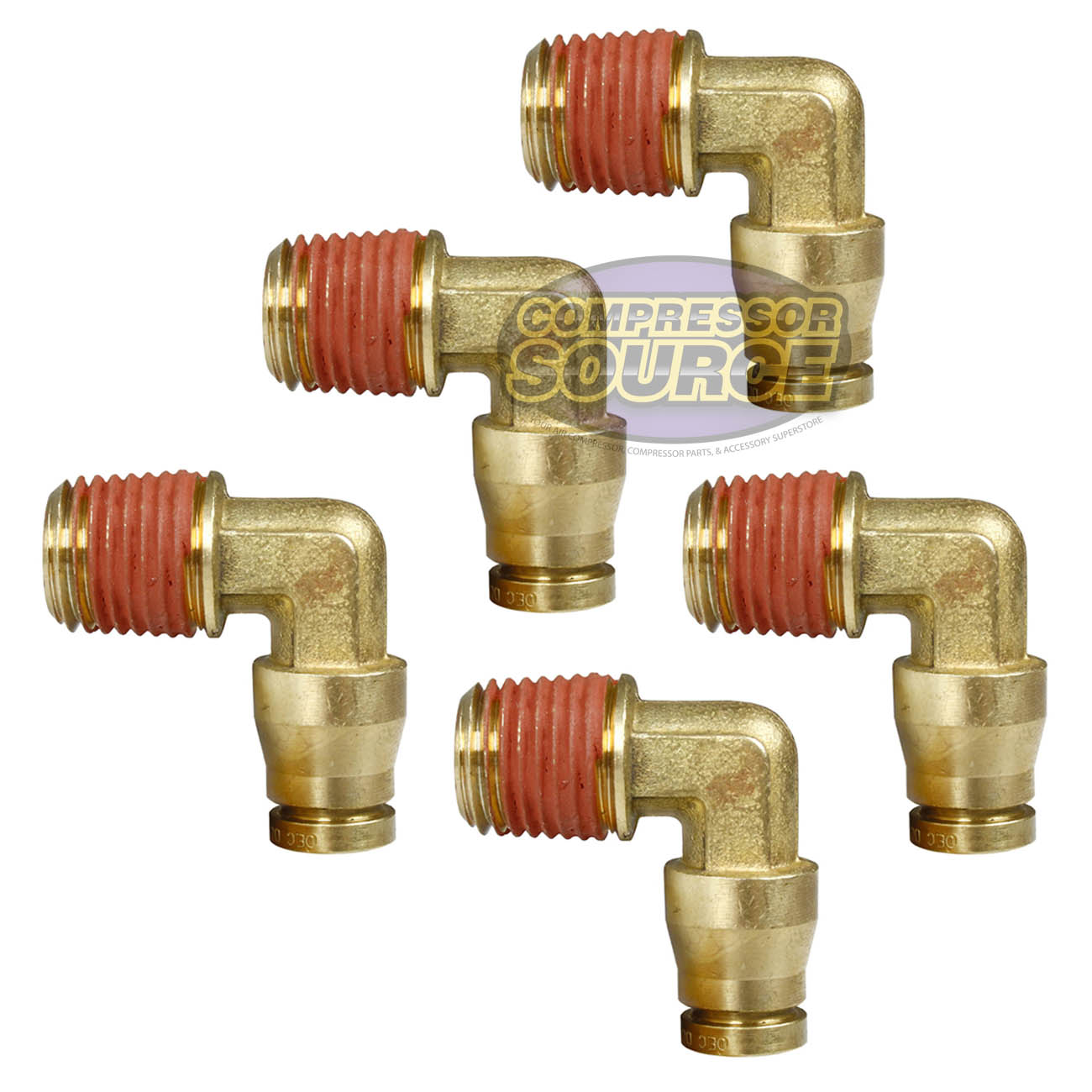5 Pack 1/4" x 1/4" Push-In x Male NPTF Fixed Elbow Brass Quick Connect Fitting