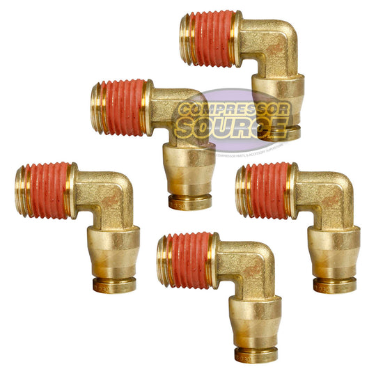 5 Pack 1/4" x 1/4" Push-In x Male NPTF Fixed Elbow Brass Quick Connect Fitting