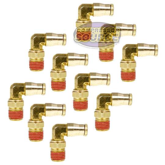 10 Pack 1/4" x 1/4" Push-In x Male NPTF Swivel Elbow Brass Quick Connect Fitting