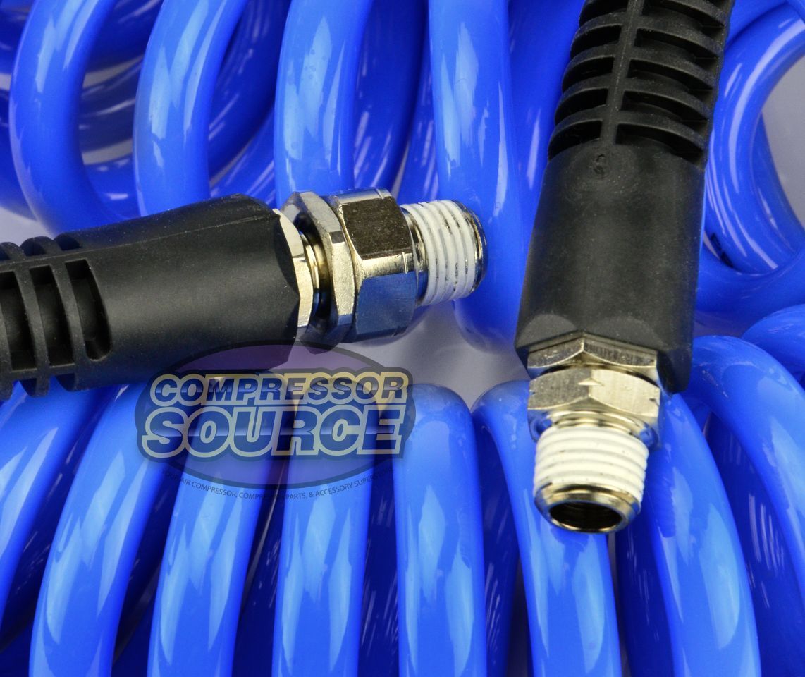 Prevost 1/4" x 26' Blue Spiral Coil Compressed Air Hose Premium Polyurethane