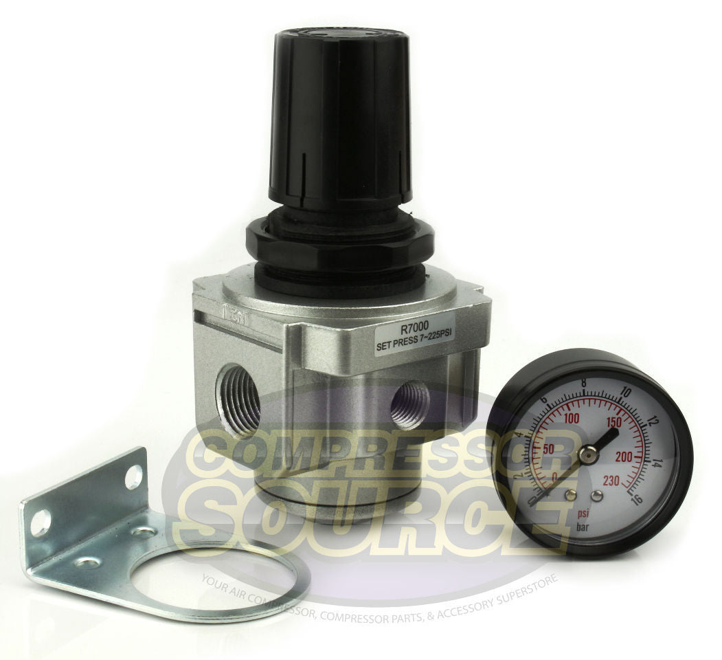 1/2" Air Compressor Pressure Regulator with Gauge and Wall Mounting Bracket