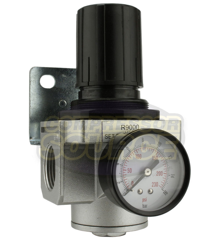 1" Air Compressor Pressure Regulator with Gauge and Wall Mounting Bracket