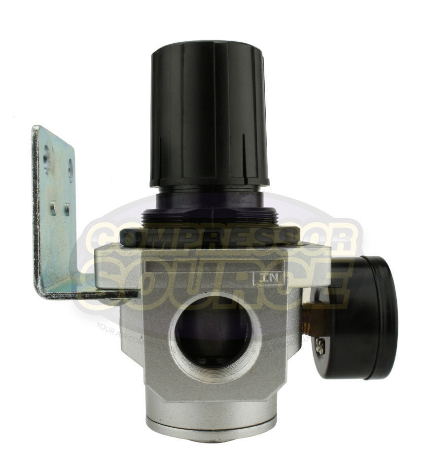 1" Air Compressor Pressure Regulator with Gauge and Wall Mounting Bracket