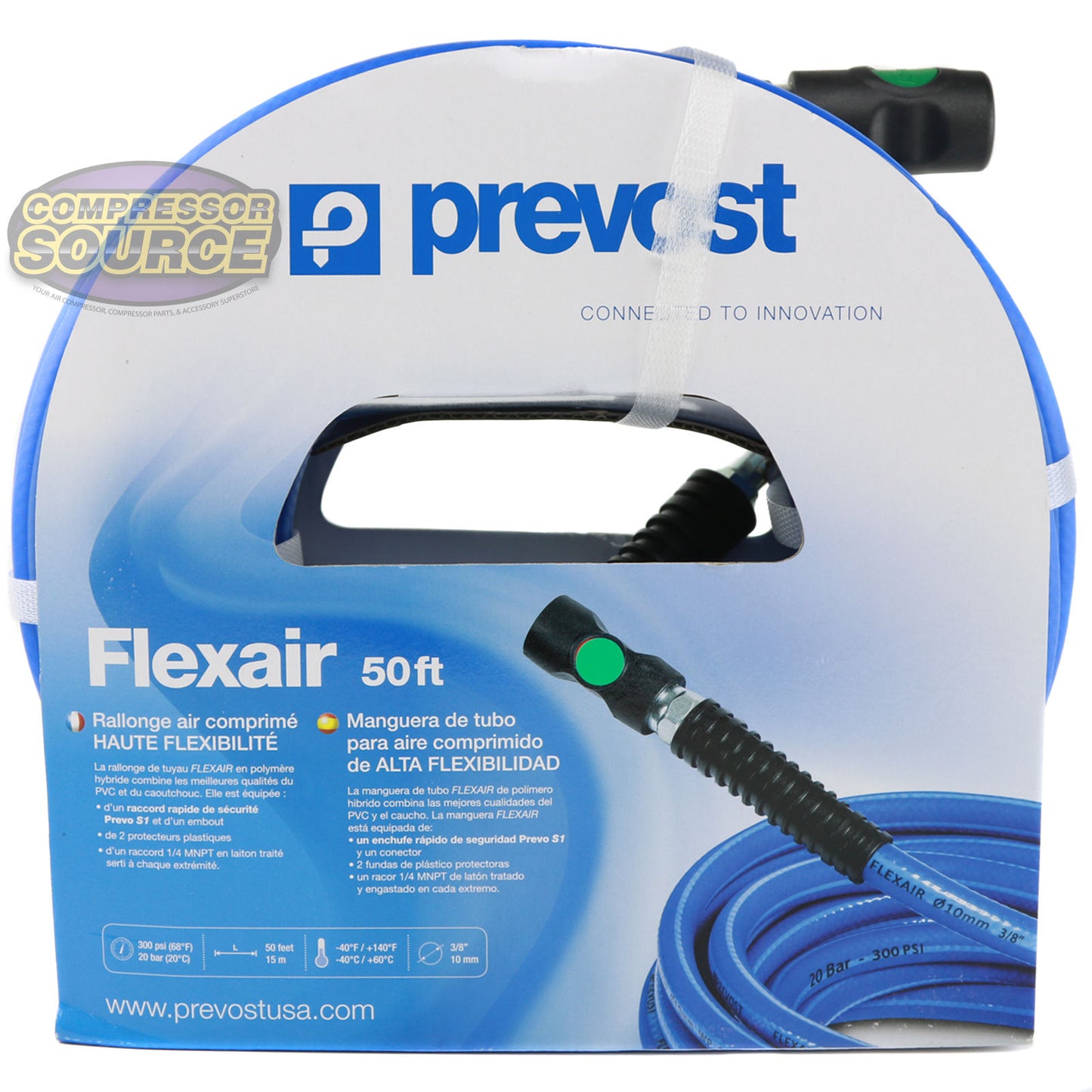 Prevost Flexair 50' x 3/8" Air Hose W/ Prevo S1 High Flow Interchange Coupler