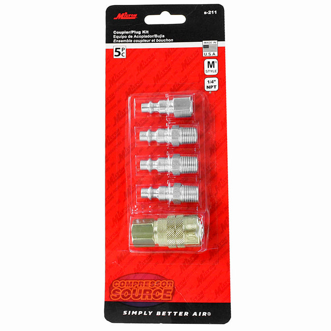 Milton S-211 5 Piece M Style Coupler and Plug Kit 1/4" NPT Made in The U.S.A.