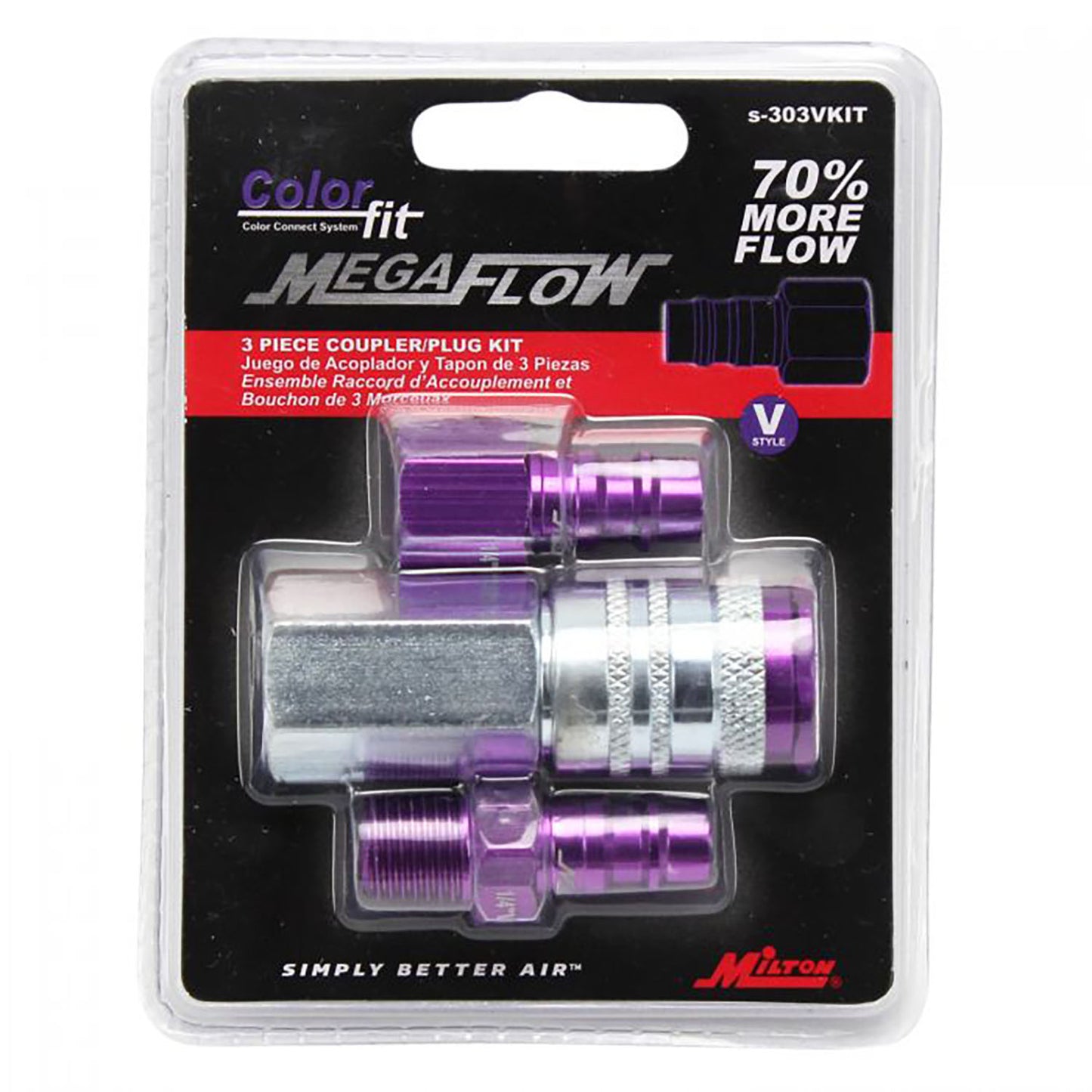 Milton ColorFit V Style Coupler and Plug Kit 1/4" NPT 3 Pieces S-303VKIT Purple