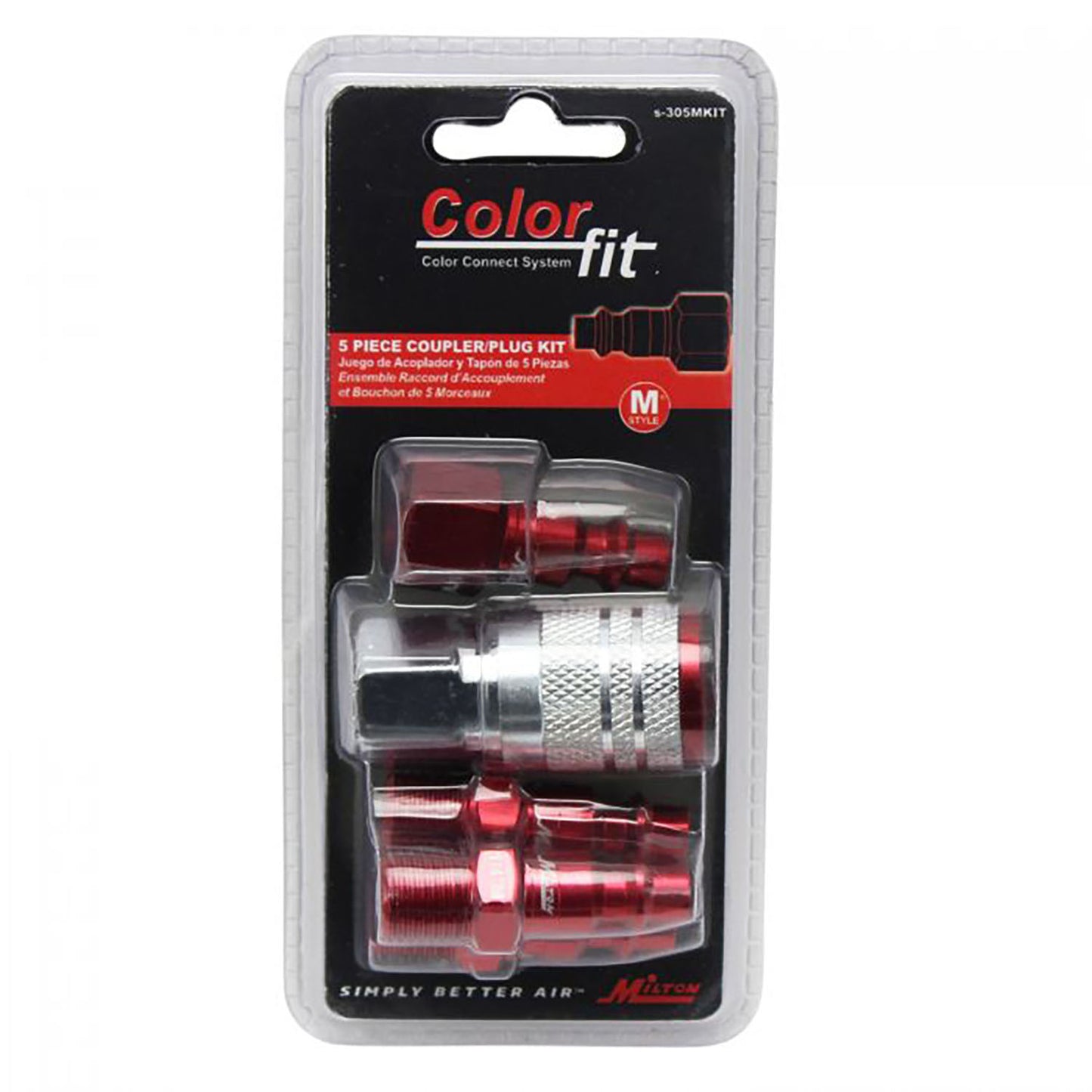 Milton ColorFit M Style coupler and Plug Kit 1/4" NPT 5 Pieces S-305MKIT Red