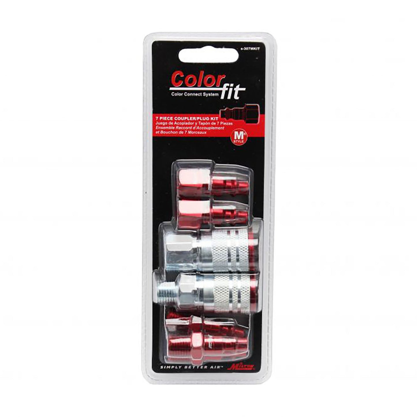 Milton ColorFit M Style coupler and Plug Kit 1/4" NPT 7 Pieces S-307MKIT Red