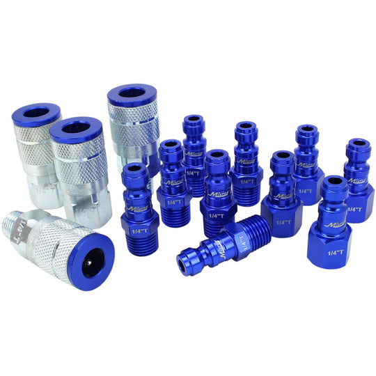 Milton ColorFit T Style Coupler and Plug Kit 1/4" NPT 14 Pieces S-314TKIT Blue