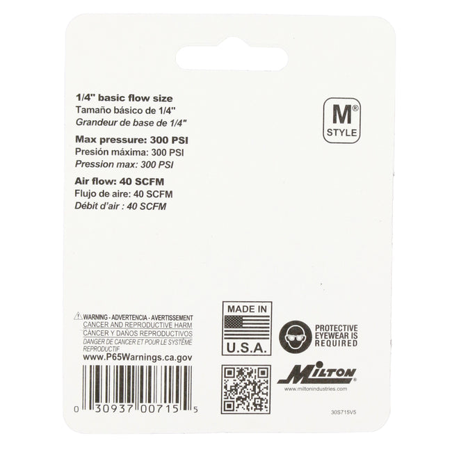 Milton M Style Coupler 1/4" Female NPT Brass Body Kwick Change Coupler S-715