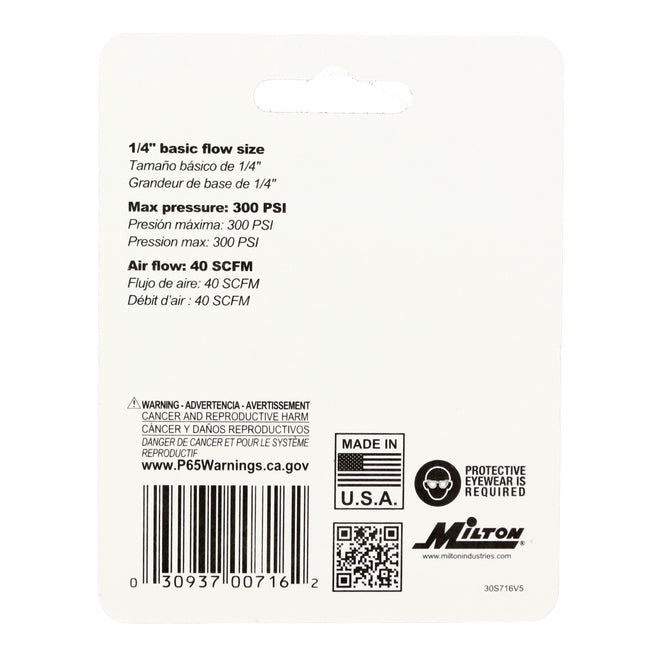 Milton M Style Coupler 1/4" Male NPT Brass Body Kwick Change Couple S-716