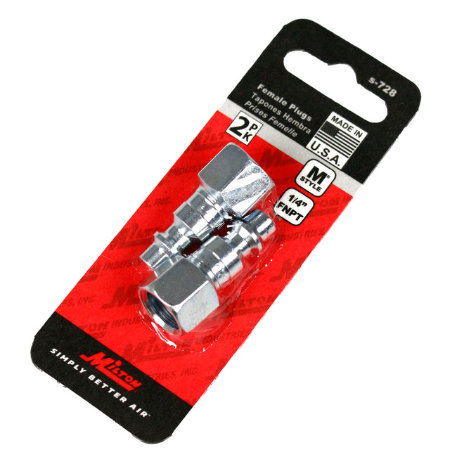 Milton M Style Plugs 1/4" Female NPT Steel Quick Release Plugs S-728 Two Pack