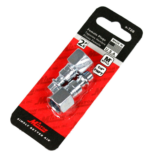 Milton M Style Plugs 1/4" Female NPT Steel Quick Release Plugs S-728 Two Pack