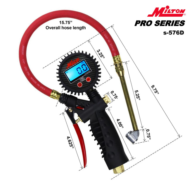 Milton S-576D Pro Digital Tire Inflator Gauge Classic Dual Headed Chuck 255 PSI