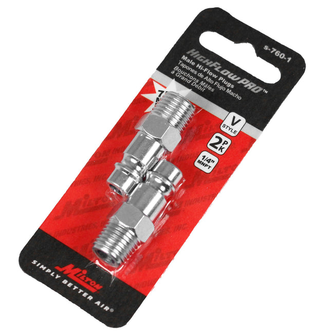 Milton V Style Plugs 1/4" Male NPT Steel High Flow Pro European S-760-1 2 Pack