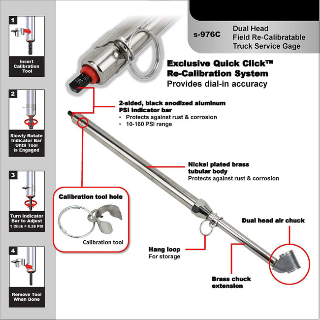 Milton S-976C Field Calibratable Service Gauge Tire Pressure Gauge USA Made