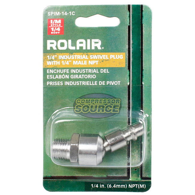 1/4" Industrial I/M Style Steel Swivel Plug with 1/4" Male NPT Single Rolair SPIM_14-1C