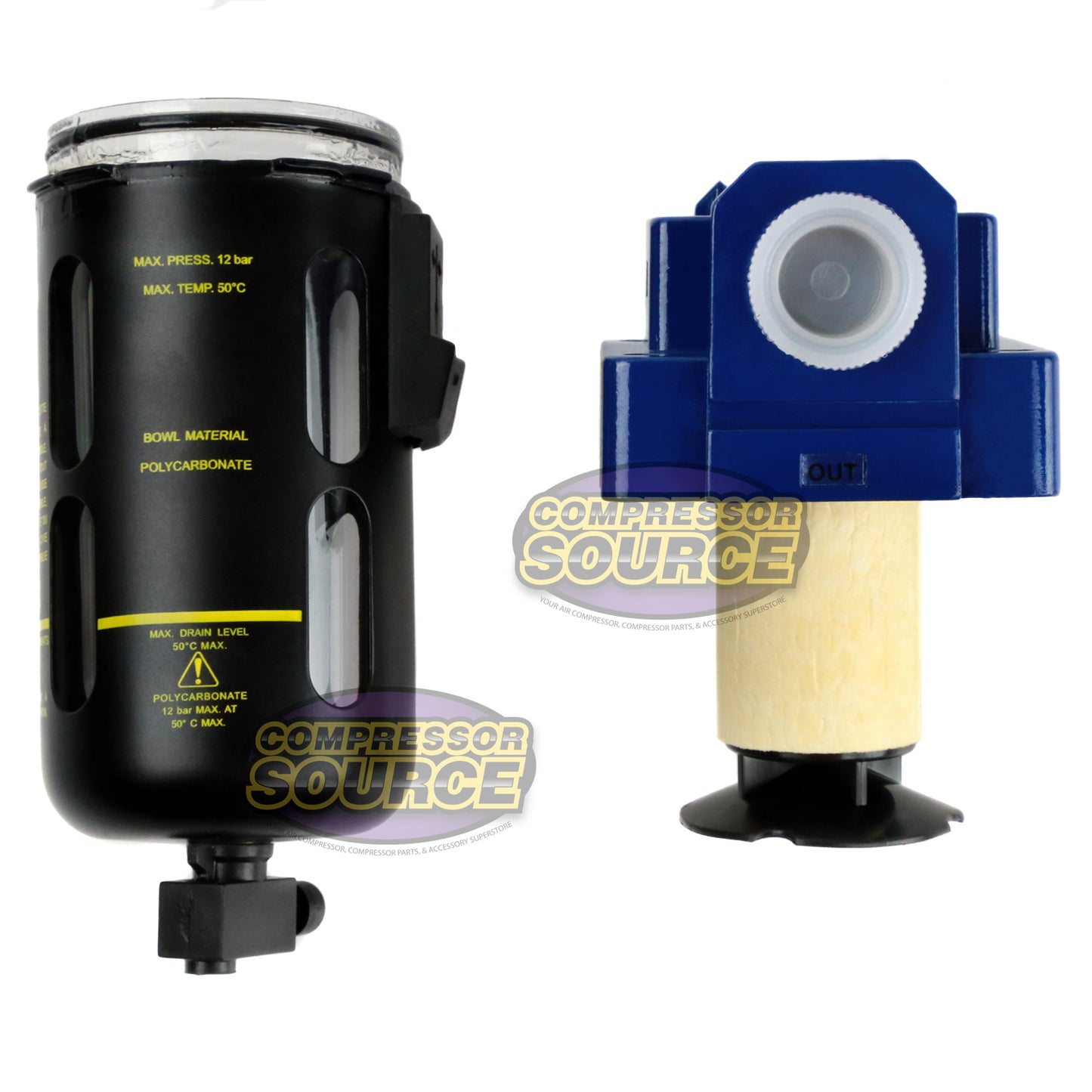 Prevost Compressed Air Inline Oilesser Oil Coalescing Separator Filter 1/2" FNPT